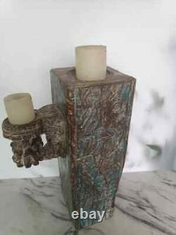 Candle Holder Vintage Indian Antique Hand carved Wooden Architectural Salvage