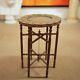 Carved Indian Side Table Moorish Tray On Stand Brass Wood Antique Vintage