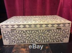 Chest Jewellery Bone Inlay Box Vintage Antique Decorative Wooden Desk 46 by 31cm