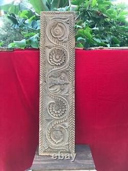 Cross Crucifix Church Decor Antique Wall Floral Hand Carved Wooden Panel Vintage