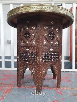 Edwardian Anglo-Indian Hoshiarpur Brass Top Inlaid Centre Table. Vintage/Antique