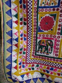 Ethnic Indian Embroidery Vintage Mirrors Panel Wall Hanging Elephant Lion