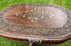 Fantastic Vintage Indian Hardwood Brass Inlaid Oval Table- Delivery Available