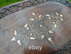 Fantastic Vintage Indian Hardwood Brass Inlaid Oval Table- Delivery Available