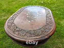 Fantastic Vintage Indian Hardwood Brass Inlaid Oval Table- Delivery Available