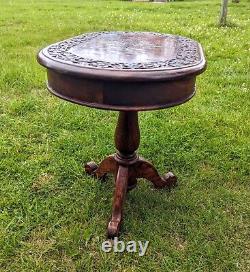 Fantastic Vintage Indian Hardwood Brass Inlaid Oval Table- Delivery Available