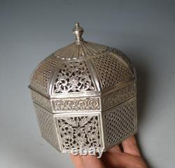 Fine Large Heavy Octagonal Domed Indian Mughal Silver Box Antiques Asian Art