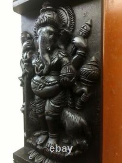 Ganesh Wooden Wall Panel Hindu Vintage Standing Ganesha Sculpture Statue Decor