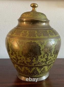 Gorgeous Vintage/antique Indian Brass And Enamel Lidded Jar