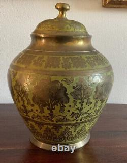 Gorgeous Vintage/antique Indian Brass And Enamel Lidded Jar