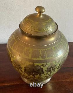 Gorgeous Vintage/antique Indian Brass And Enamel Lidded Jar