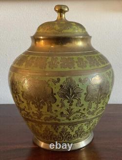 Gorgeous Vintage/antique Indian Brass And Enamel Lidded Jar