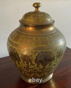 Gorgeous Vintage/antique Indian Brass And Enamel Lidded Jar