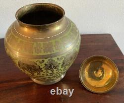 Gorgeous Vintage/antique Indian Brass And Enamel Lidded Jar