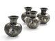 Group Of 4 Vintage Indian Silver Inlaid Bidri Ware Small Vases With Fish Motif