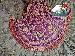 Gujarat India Embroidered Fan Kutch Hand Fan Peacock Vintage Antique Fragment ^