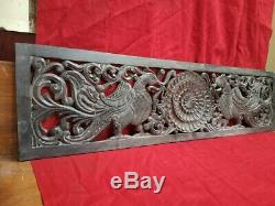 Hand Carved Peacock Wall Panel Wooden Plaque Vintage Estate panel Home Decor UK