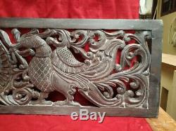 Hand Carved Peacock Wall Panel Wooden Plaque Vintage Estate panel Home Decor UK