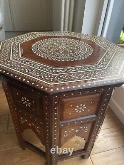 Hand carved vintage wooden indian table and chair