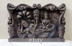 Handcarved Hindu God Vishnu Wall Panel Wooden Vintage Temple Sculpture Statue