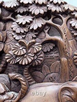 Handmade Carved Panel vintage 3D Elephant hindu asian Ubud Bali wooden decor