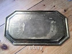 Heavy Vintage Etched Indian Brass Tray Depicting Hindu Mother Goddess Maa Durga