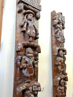 Hindu Dashavatara Wall Vertical Panel Pair Vintage God Vishnu Avatar panel Decor