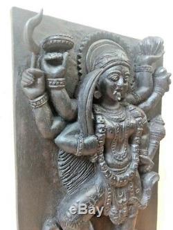 Hindu Durga Kali Devi Temple Vintage Wall Wooden Panel sculpture Statue Art Deco