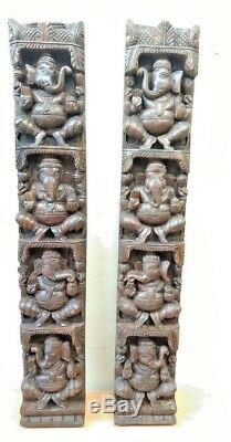 Hindu Ganesha Wall Vertical Panel Vintage Sculpture Ganesh Wooden Diwali Gift