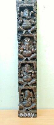 Hindu Ganesha Wall Vertical Panel Vintage Sculpture Ganesh Wooden Home Art Decor