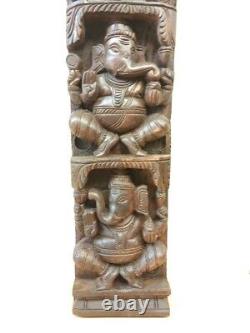 Hindu Ganesha Wall Vertical Panel Vintage Sculpture Ganesh Wooden Home Art Decor