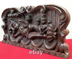 Hindu God Mahavishnu Hand Carved Wooden Vintage Wall Panel Sculpture Statue Gift
