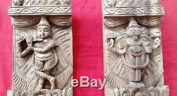 Hindu God Vishnu Dashavatar Temple Vintage Vertical Wooden Wall Panel Decor Rare