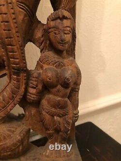 Hindu South Indian Wooden Hand Carved Panel of Goddess Radha Early 20th
