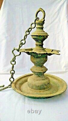 Hindu Temple Diya Vilakk Brass Oil Wick Lamp Hanging Type India Antique -Vintage