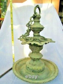 Hindu Temple Diya Vilakk Brass Oil Wick Lamp Hanging Type India Antique -Vintage