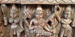 Hindu Wall Panel Ganesh Lakshmi Saraswathy Vintage Wooden Temple Art Collectible