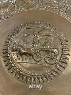 Huge Antique 1920 Repousse Brass Zodiac Charger / Wall Plaque / Tabletop Tray