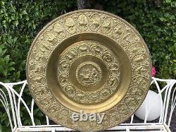 Huge Antique 1920 Repousse Brass Zodiac Dieties Charger / Wall Plaque / Tray