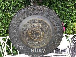 Huge Antique 1920 Repousse Brass Zodiac Dieties Charger / Wall Plaque / Tray