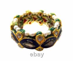 INDIAN Mughal DIAMOND Gold PEARL Enamel Antique/Vintage RING