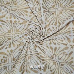 Indian 100%Pure Cotton White Gold Hand Block By Yard Floral Printed Craft Fabric