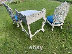 Indian Anglo Chairs X2 And Corner Side Table Set Off White Ornate Carved Vintage