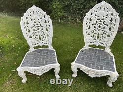 Indian Anglo Chairs X2 And Corner Side Table Set Off White Ornate Carved Vintage