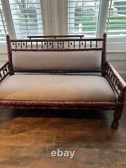 Indian Antique Carved And Hand painted Wooden Two Seater Sofa