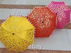 Indian Antique Vintage Sun Shade Umbrella Hand Embroidered Parasol Art Wholesale