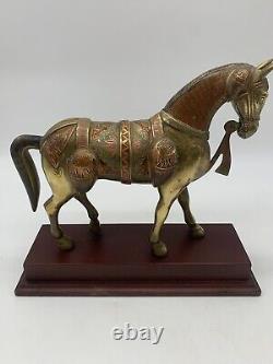 Indian Crafted Brass Equine Vibrant Handmade Niello Work Horse Statue Trophy