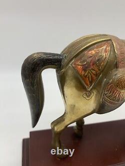 Indian Crafted Brass Equine Vibrant Handmade Niello Work Horse Statue Trophy