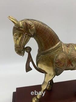 Indian Crafted Brass Equine Vibrant Handmade Niello Work Horse Statue Trophy