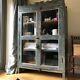 Indian Glazed Glass Front Painted Cupboard Cabinet Armoire Vintage Antique